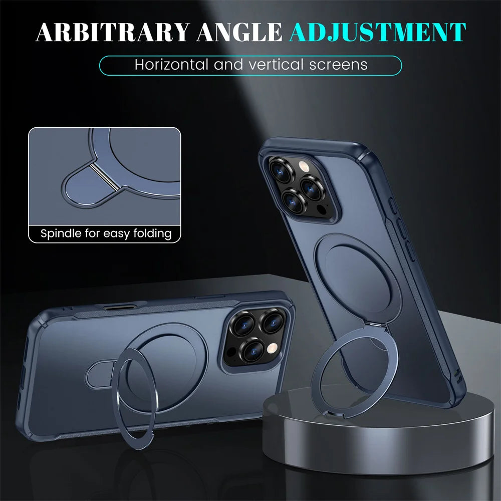 Magnetic Phone Case with Foldable Stand – MagSafe Compatible, Anti-Slip Bumper
