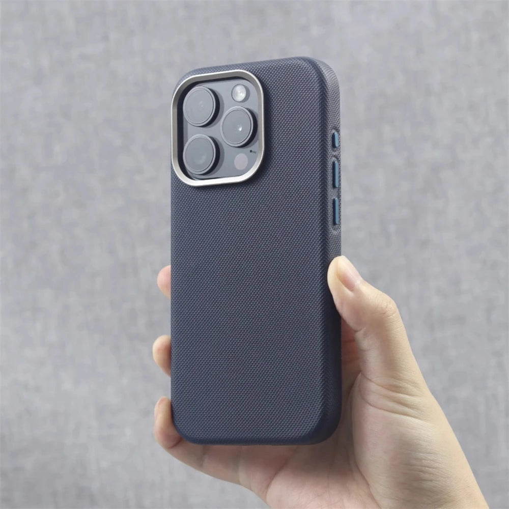 Luxury PU Leather Magnetic Case with Alloy Lens Frame (MagSafe Compatible)