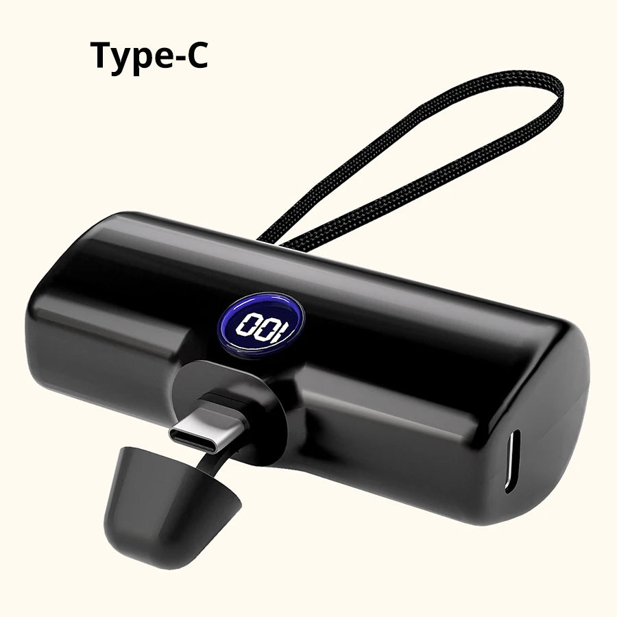 Mini Power Bank 5000mAh with LED Display (Type-C / Lightning)