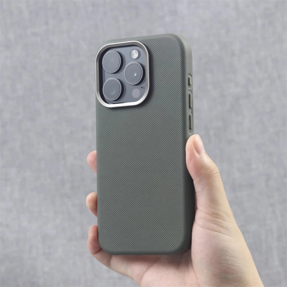 Luxury PU Leather Magnetic Case with Alloy Lens Frame (MagSafe Compatible)