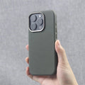 Luxury PU Leather Magnetic Case with Alloy Lens Frame (MagSafe Compatible)