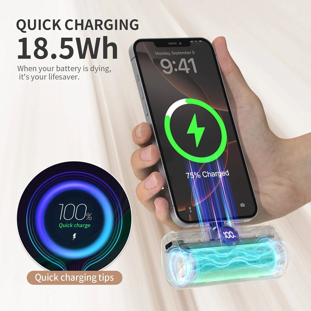 Mini Power Bank 5000mAh with LED Display (Type-C / Lightning)