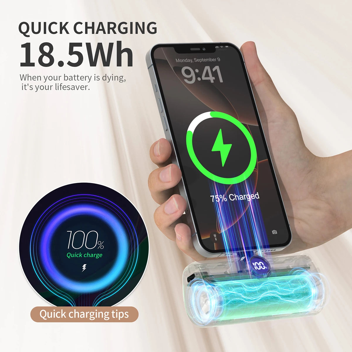 Mini Power Bank 5000mAh with LED Display (Type-C / Lightning)