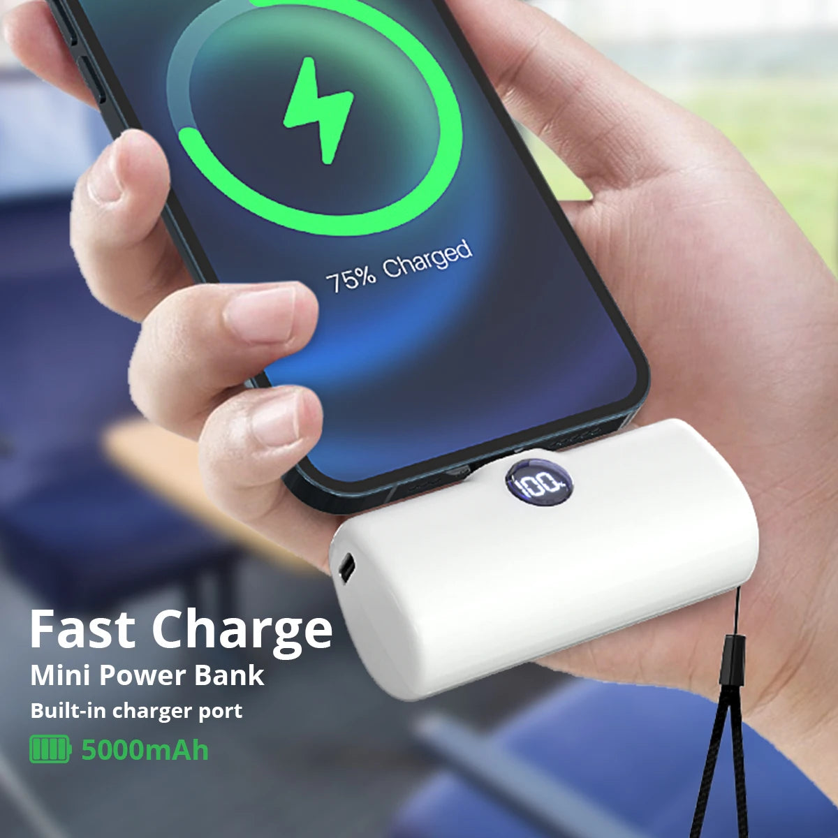 Mini Power Bank 5000mAh with LED Display (Type-C / Lightning)