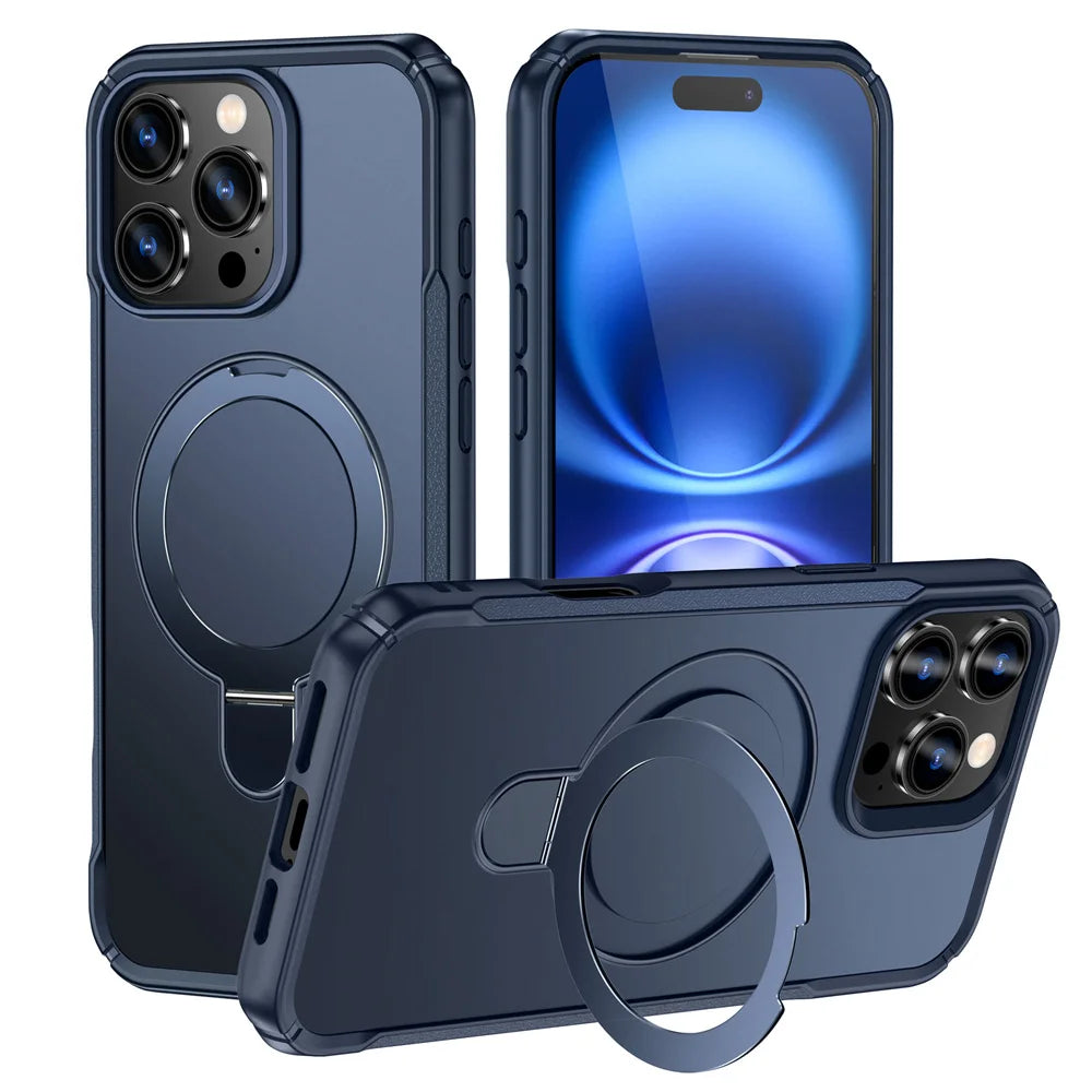 Magnetic Phone Case with Foldable Stand – MagSafe Compatible, Anti-Slip Bumper