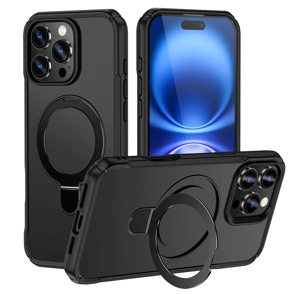 Magnetic Phone Case with Foldable Stand – MagSafe Compatible, Anti-Slip Bumper