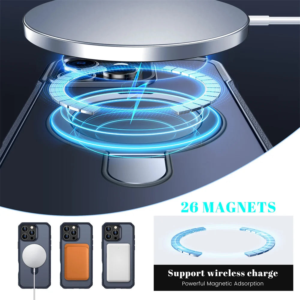 Magnetic Phone Case with Foldable Stand – MagSafe Compatible, Anti-Slip Bumper