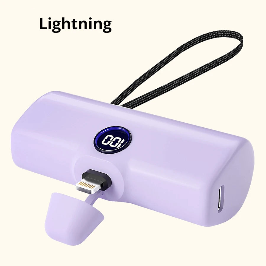 Mini Power Bank 5000mAh with LED Display (Type-C / Lightning)