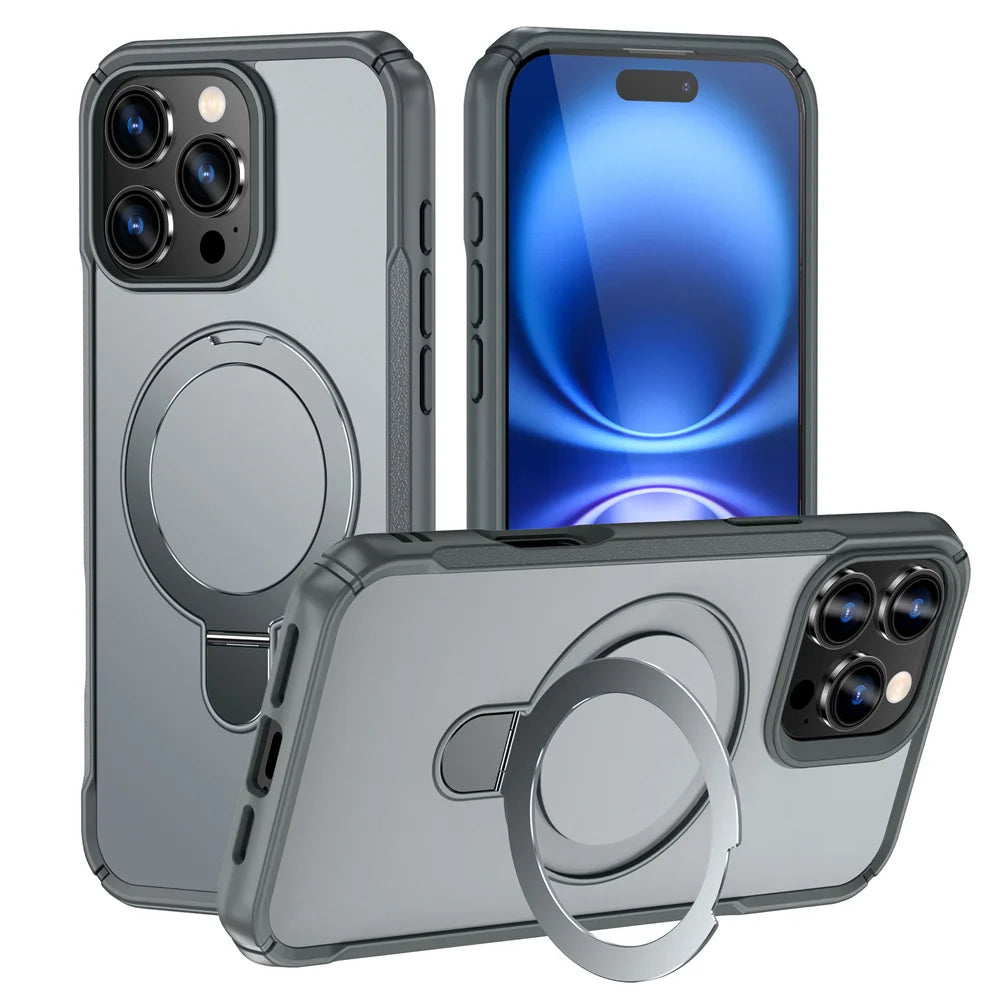 Magnetic Phone Case with Foldable Stand – MagSafe Compatible, Anti-Slip Bumper