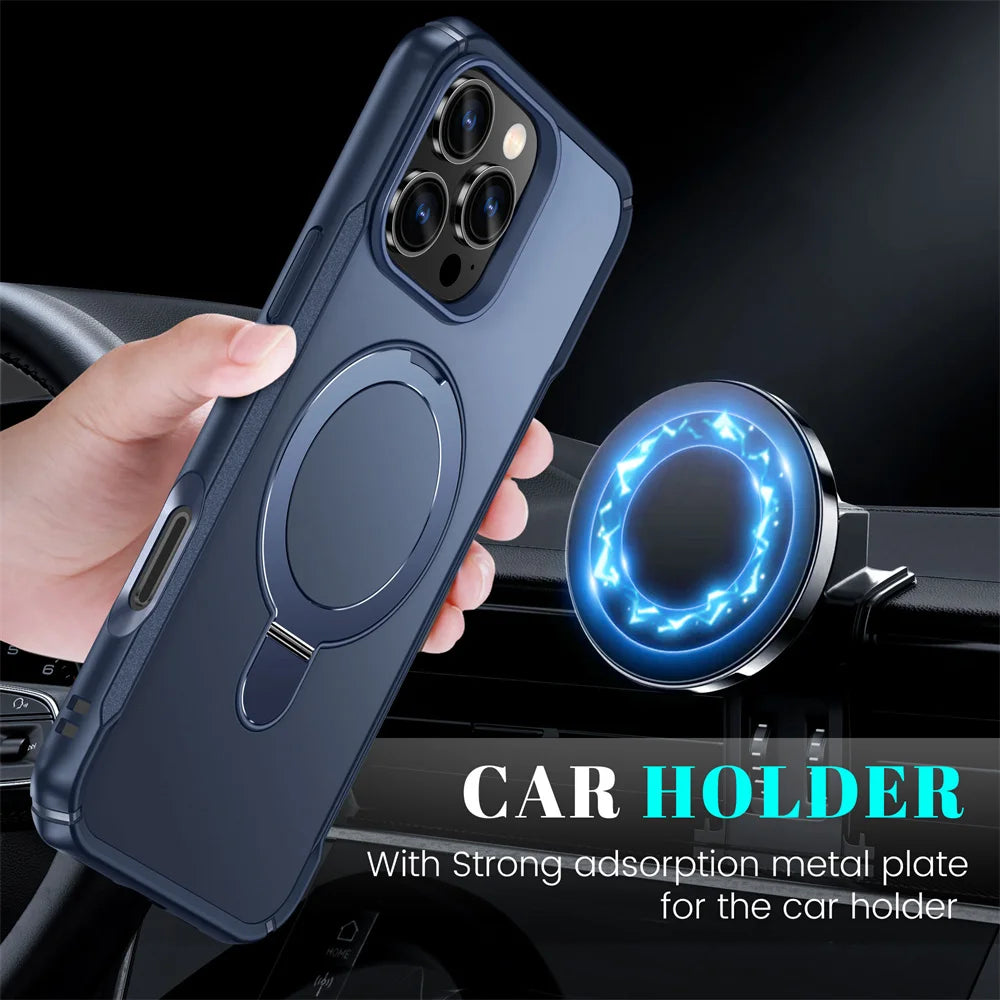 Magnetic Phone Case with Foldable Stand – MagSafe Compatible, Anti-Slip Bumper