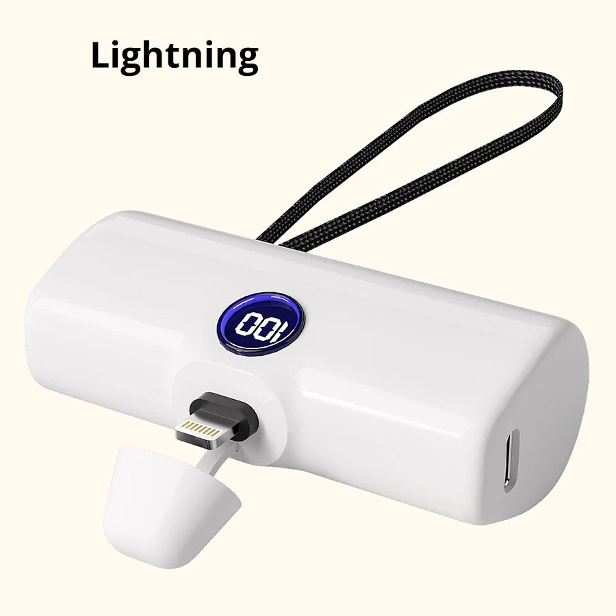 Mini Power Bank 5000mAh with LED Display (Type-C / Lightning)