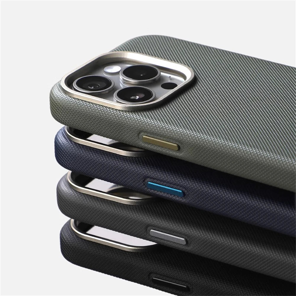 Luxury PU Leather Magnetic Case with Alloy Lens Frame (MagSafe Compatible)