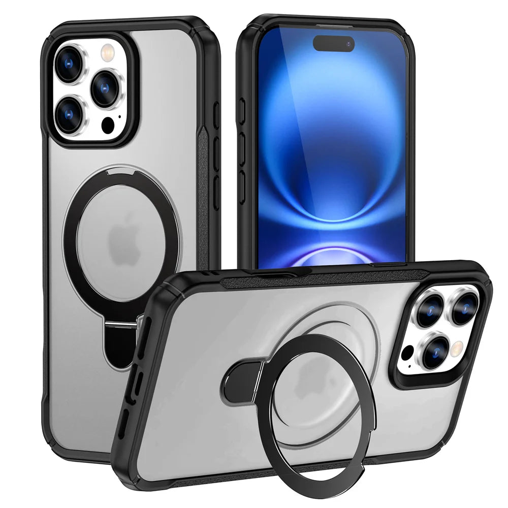 Magnetic Phone Case with Foldable Stand – MagSafe Compatible, Anti-Slip Bumper
