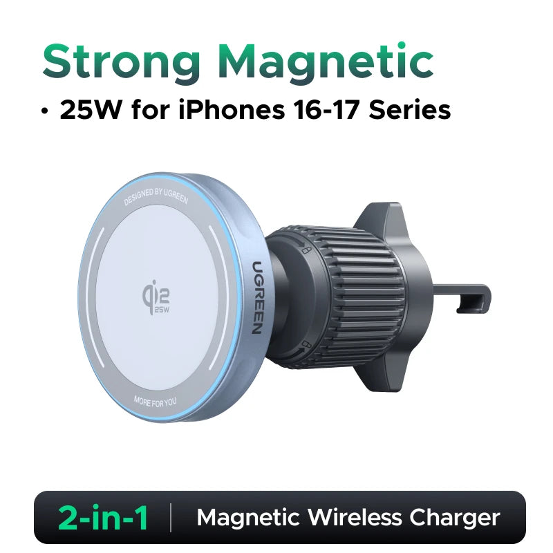 UGREEN Qi2.2 Magnetic Car Phone Holder & Wireless Charger (15W / 25W)