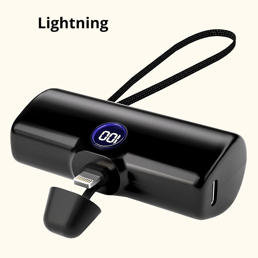Mini Power Bank 5000mAh with LED Display (Type-C / Lightning)