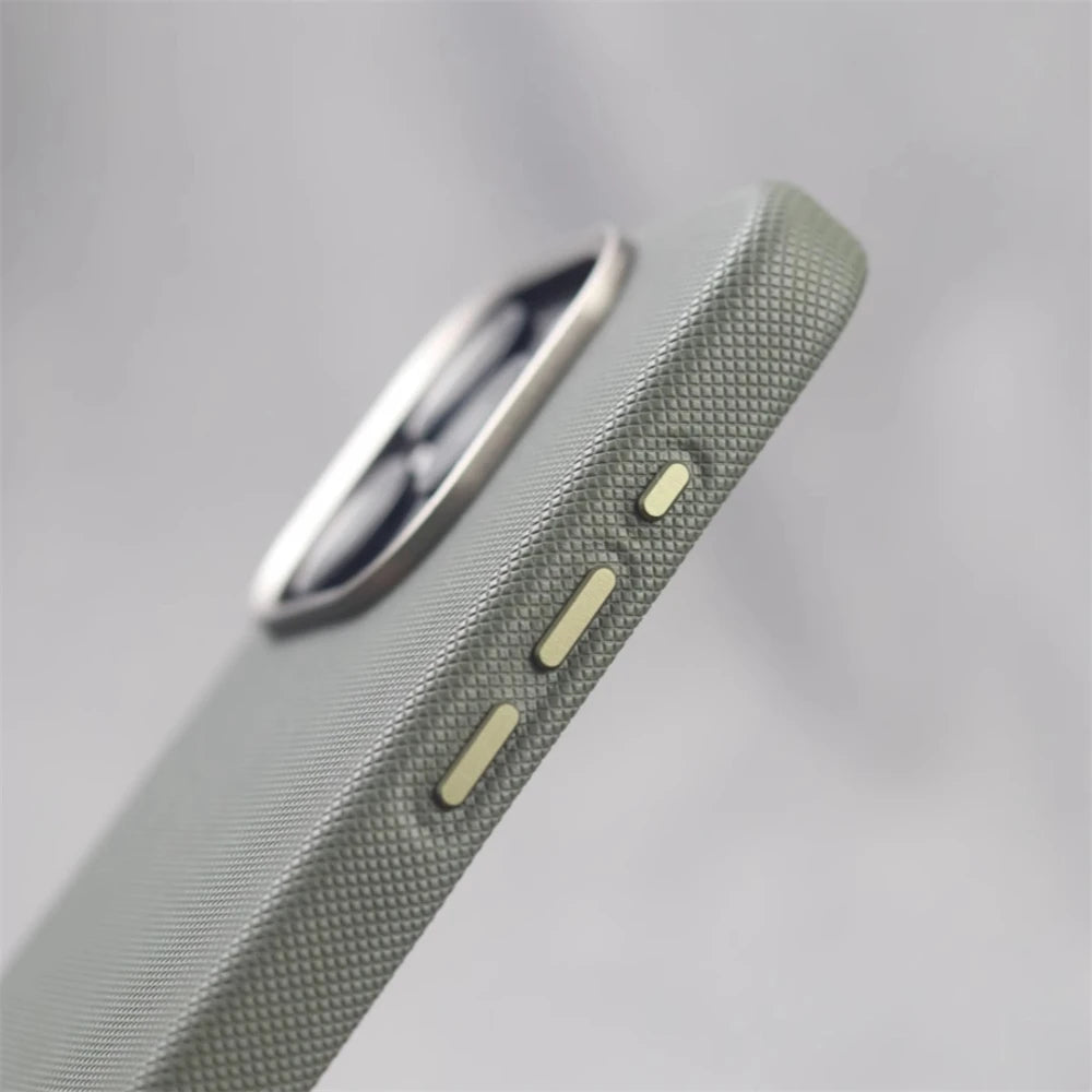 Luxury PU Leather Magnetic Case with Alloy Lens Frame (MagSafe Compatible)