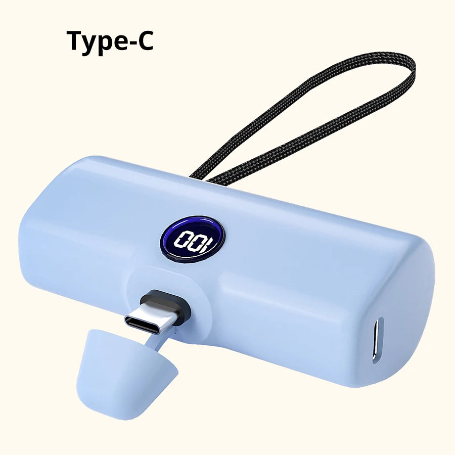 Mini Power Bank 5000mAh with LED Display (Type-C / Lightning)
