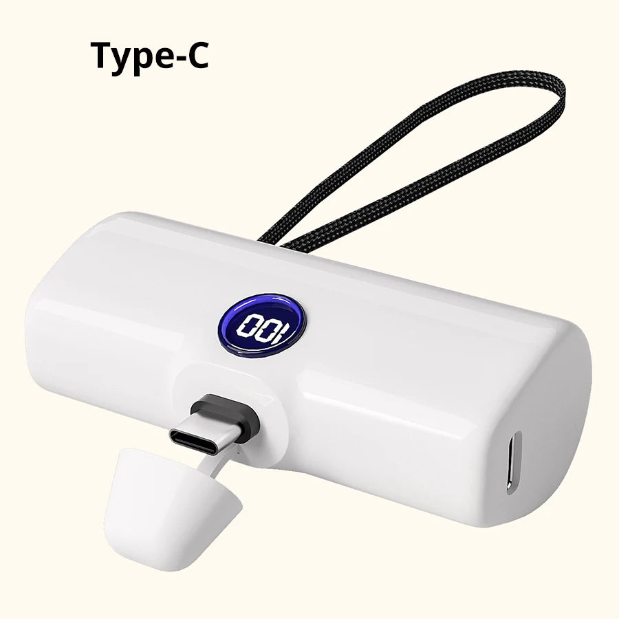 Mini Power Bank 5000mAh with LED Display (Type-C / Lightning)