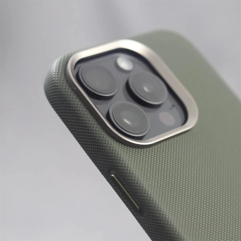 Luxury PU Leather Magnetic Case with Alloy Lens Frame (MagSafe Compatible)