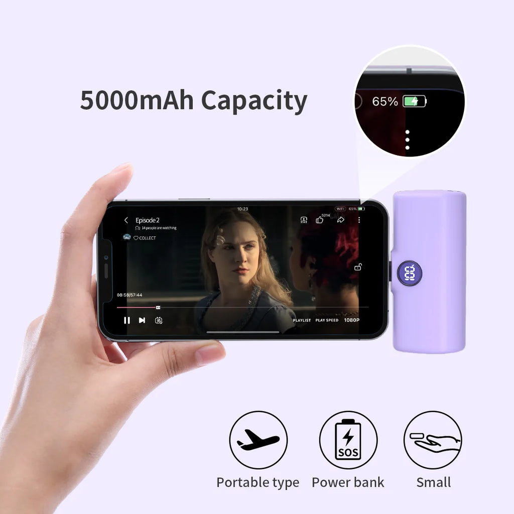 Mini Power Bank 5000mAh with LED Display (Type-C / Lightning)