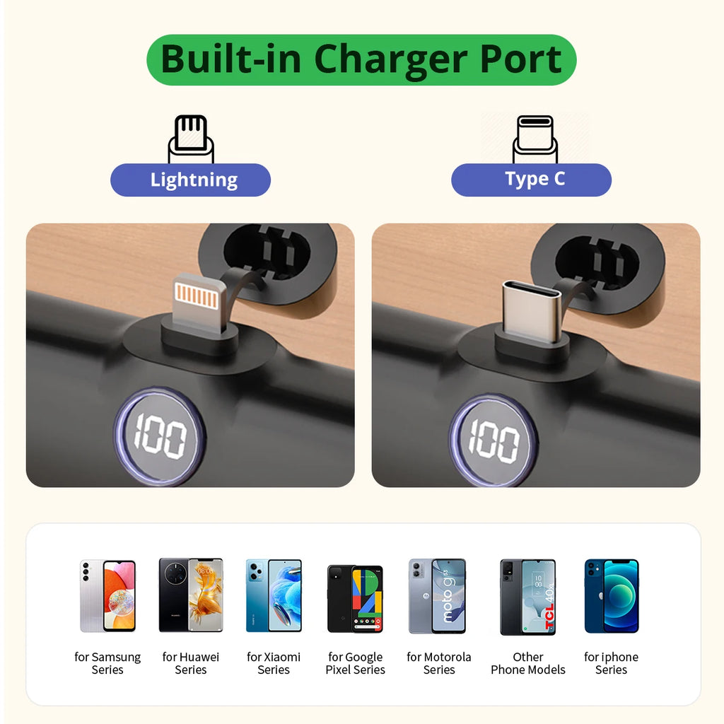 Mini Power Bank 5000mAh with LED Display (Type-C / Lightning)