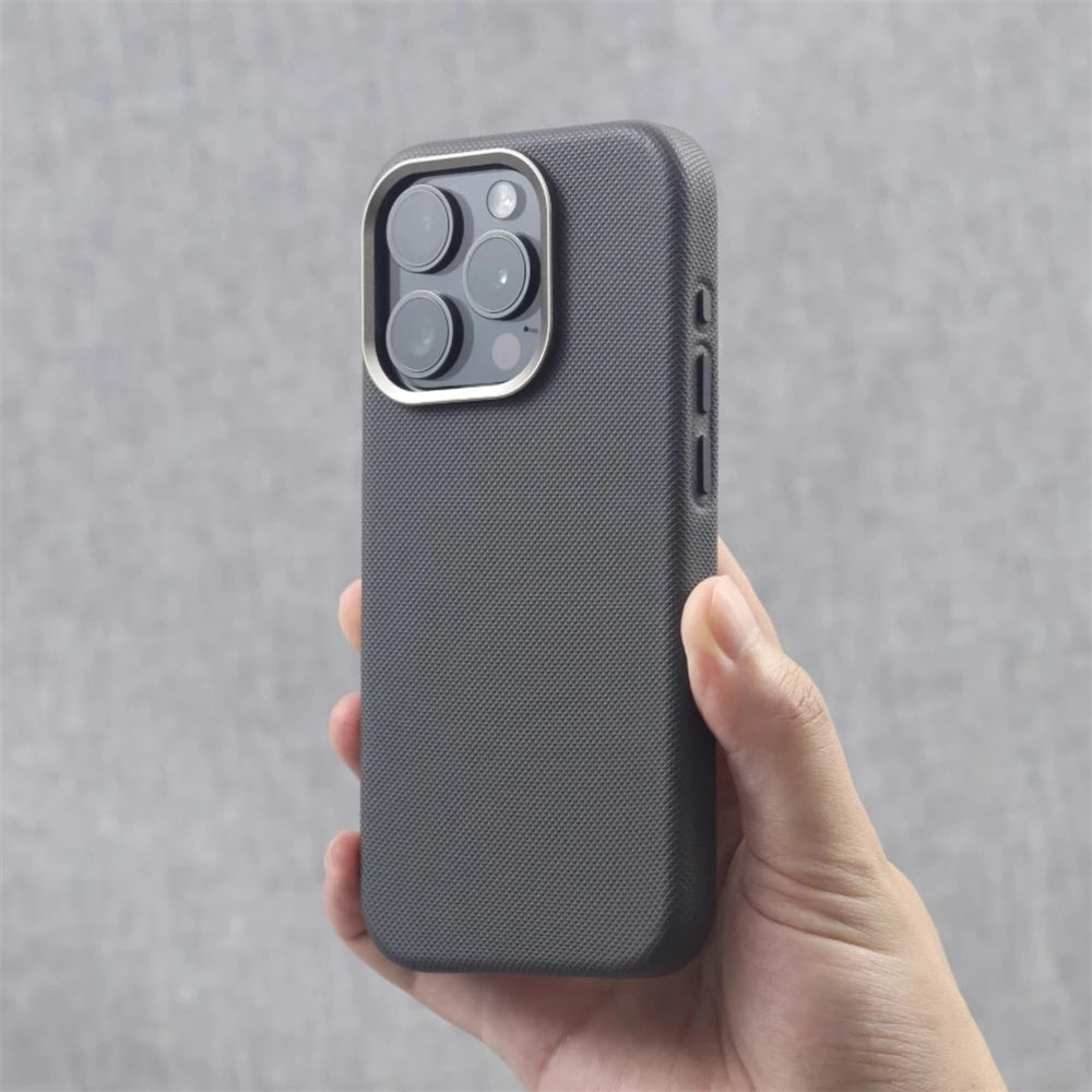 Luxury PU Leather Magnetic Case with Alloy Lens Frame (MagSafe Compatible)