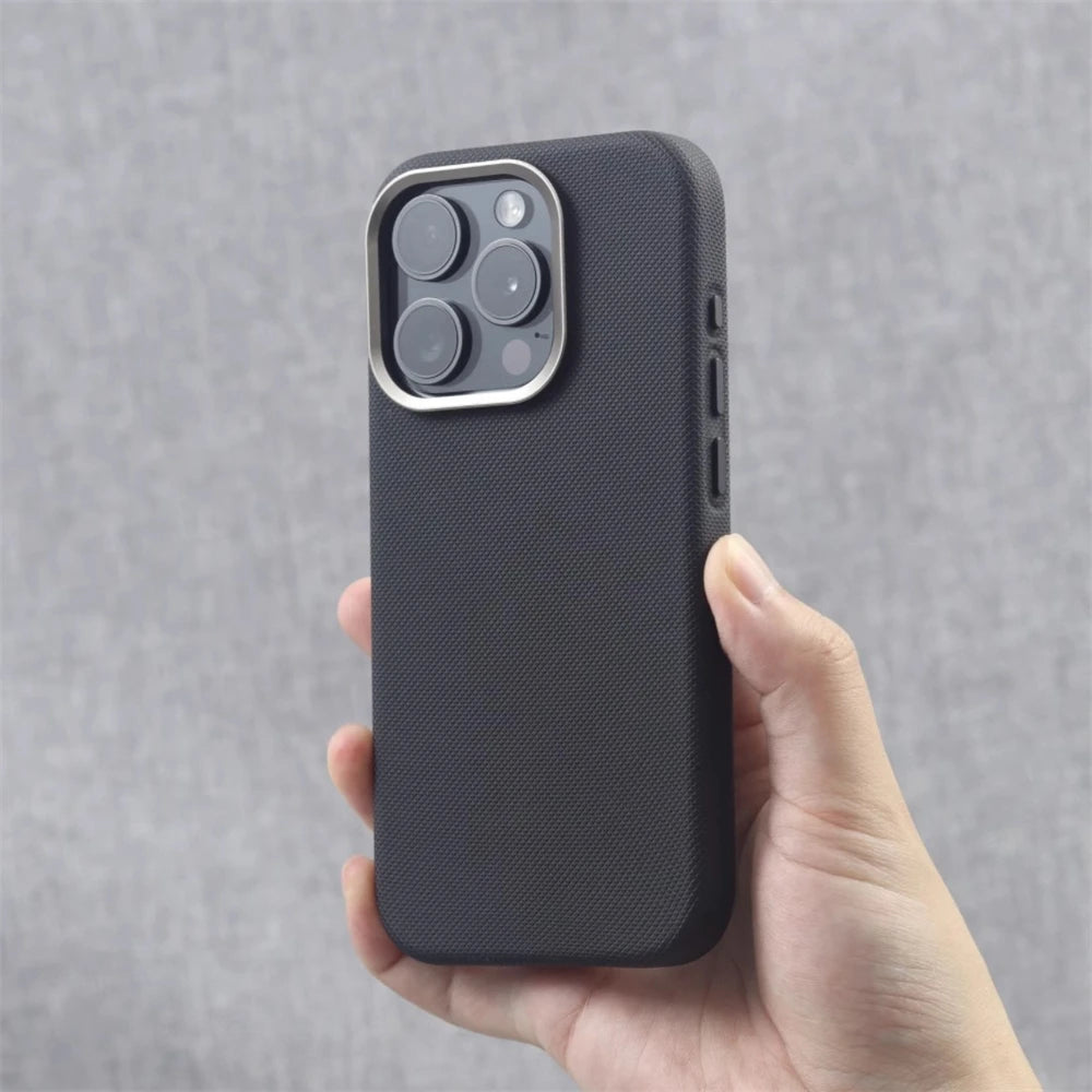 Luxury PU Leather Magnetic Case with Alloy Lens Frame (MagSafe Compatible)