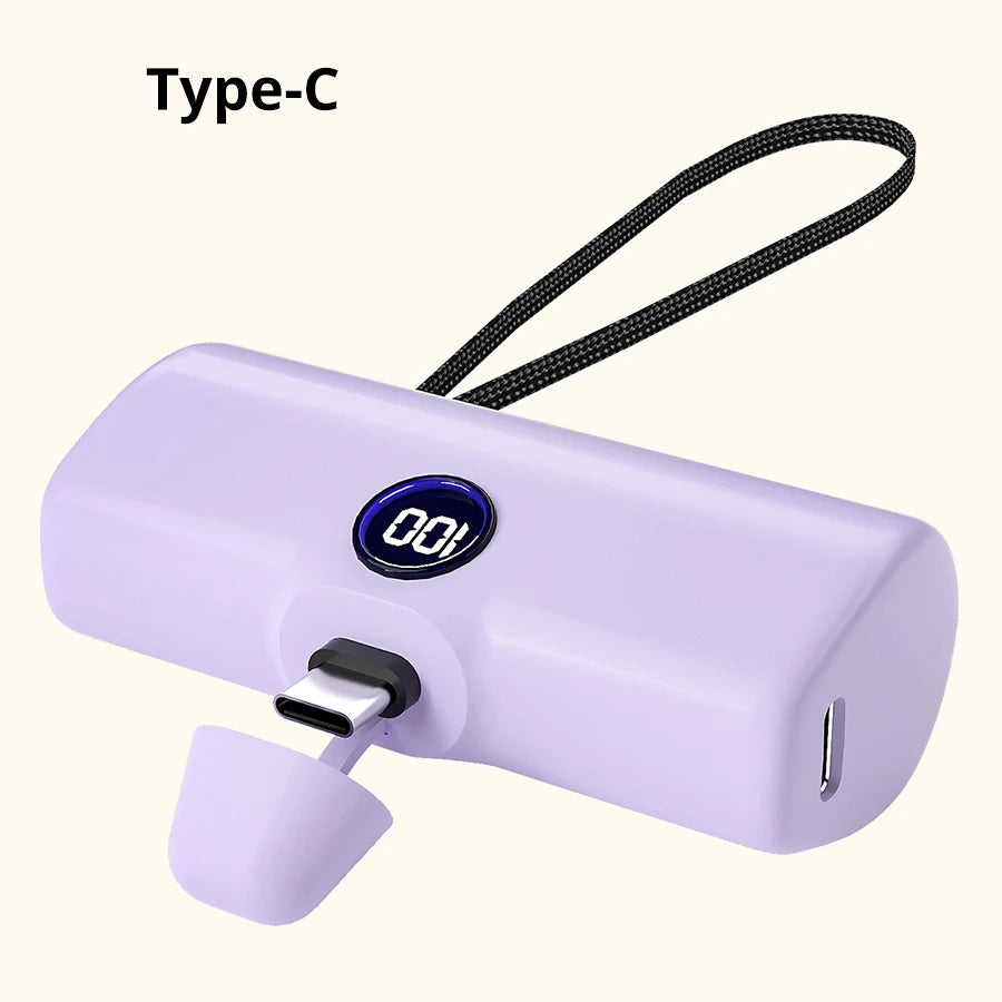 Mini Power Bank 5000mAh with LED Display (Type-C / Lightning)