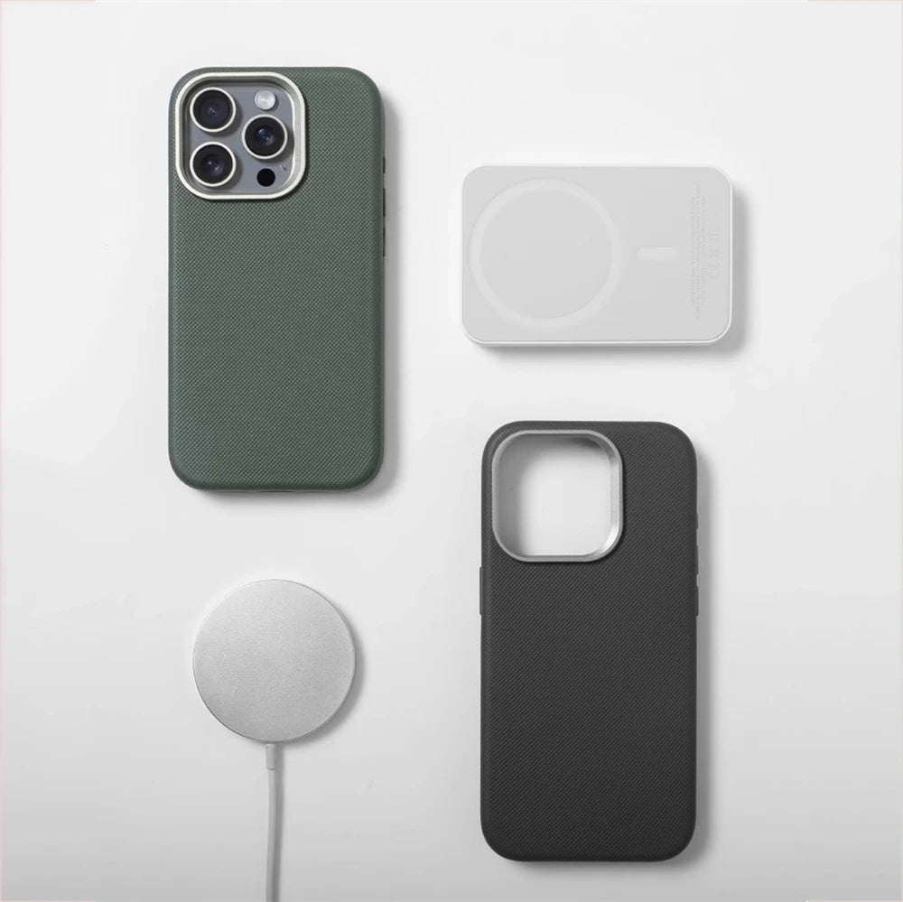 Luxury PU Leather Magnetic Case with Alloy Lens Frame (MagSafe Compatible)