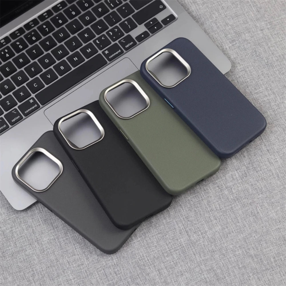 Luxury PU Leather Magnetic Case with Alloy Lens Frame (MagSafe Compatible)