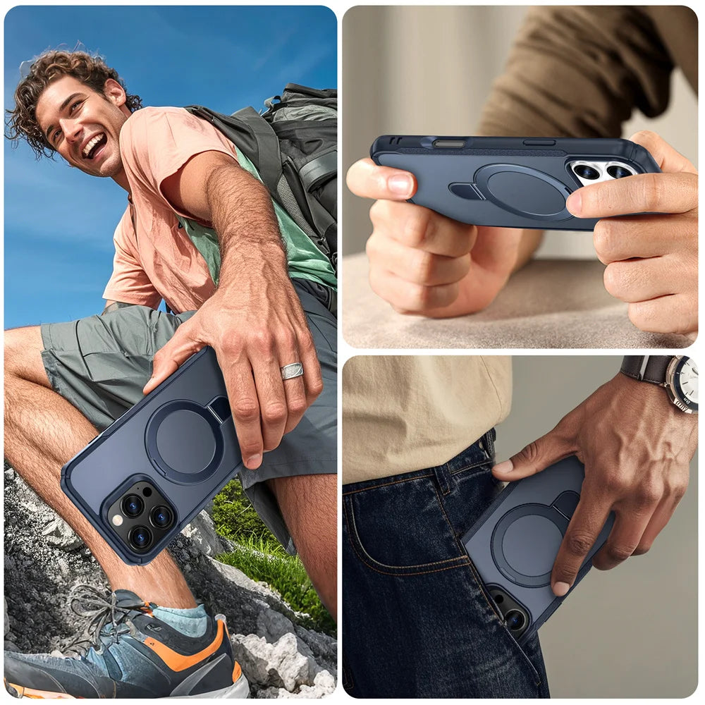 Magnetic Phone Case with Foldable Stand – MagSafe Compatible, Anti-Slip Bumper