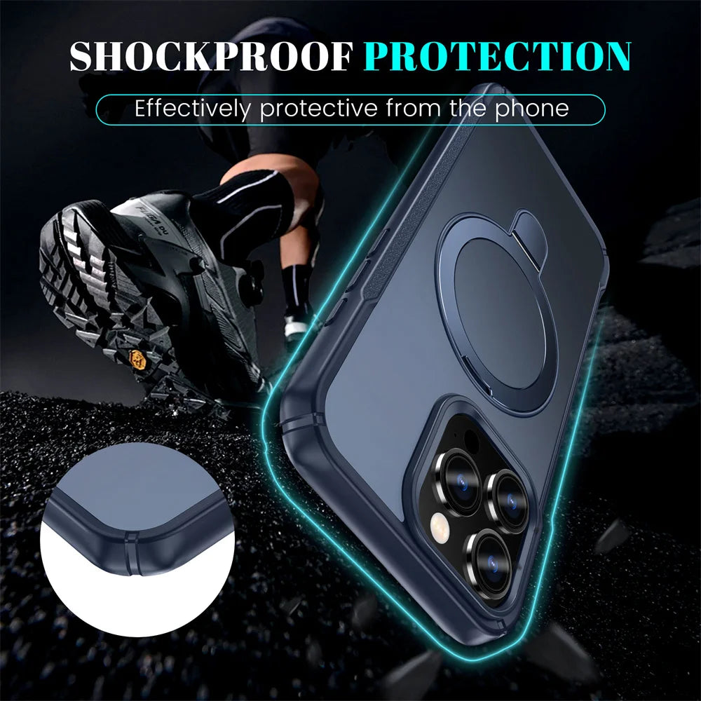Magnetic Phone Case with Foldable Stand – MagSafe Compatible, Anti-Slip Bumper